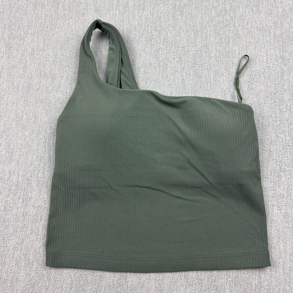Lululemon Tank Top Womens 2 Green Ribbed Nulu Asymmetrical Yoga Workout W1ERPS